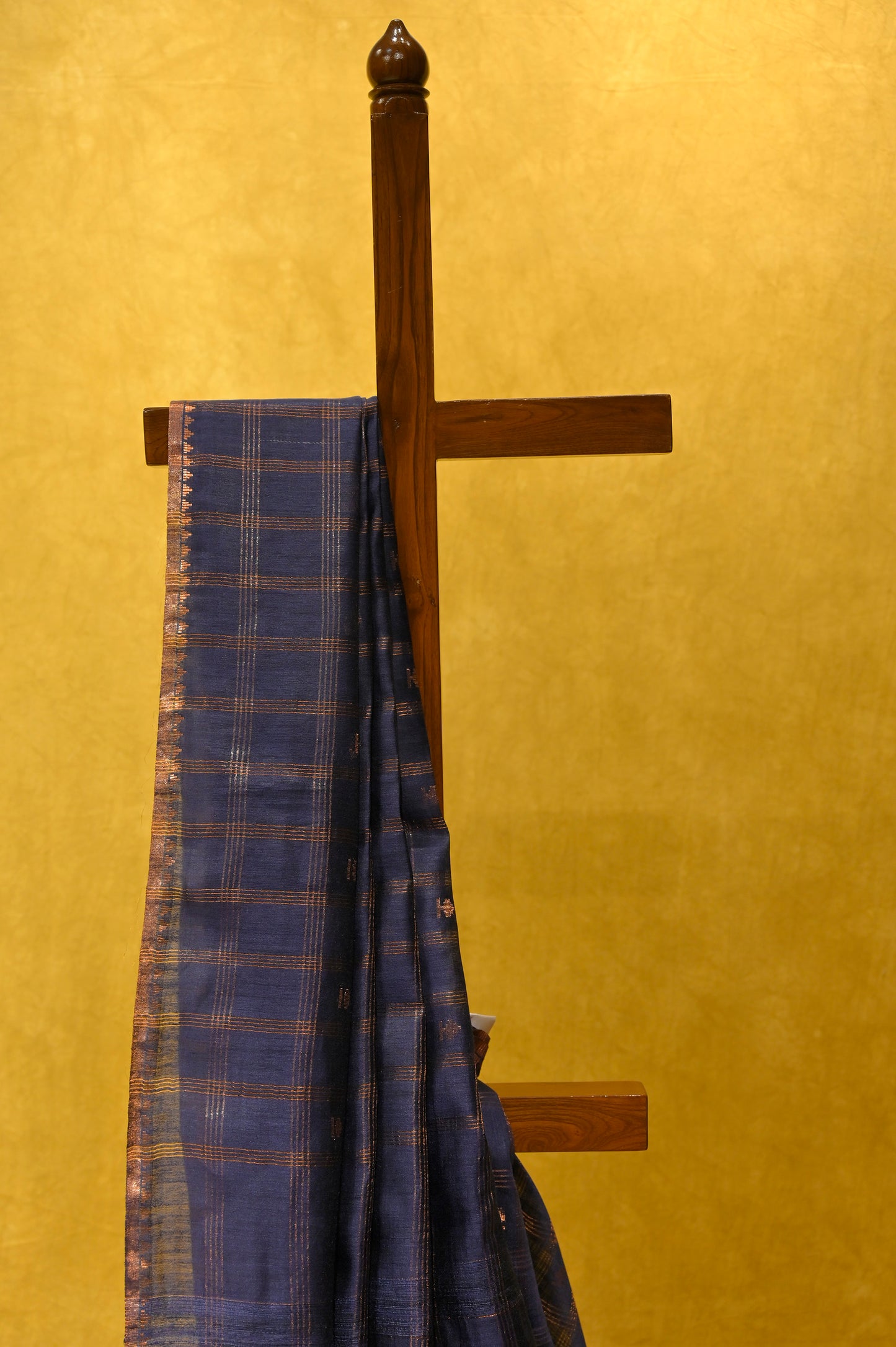 BLUE COLOUR TUSSAR SILK SAREE WITH COPPER ZARI CHECK