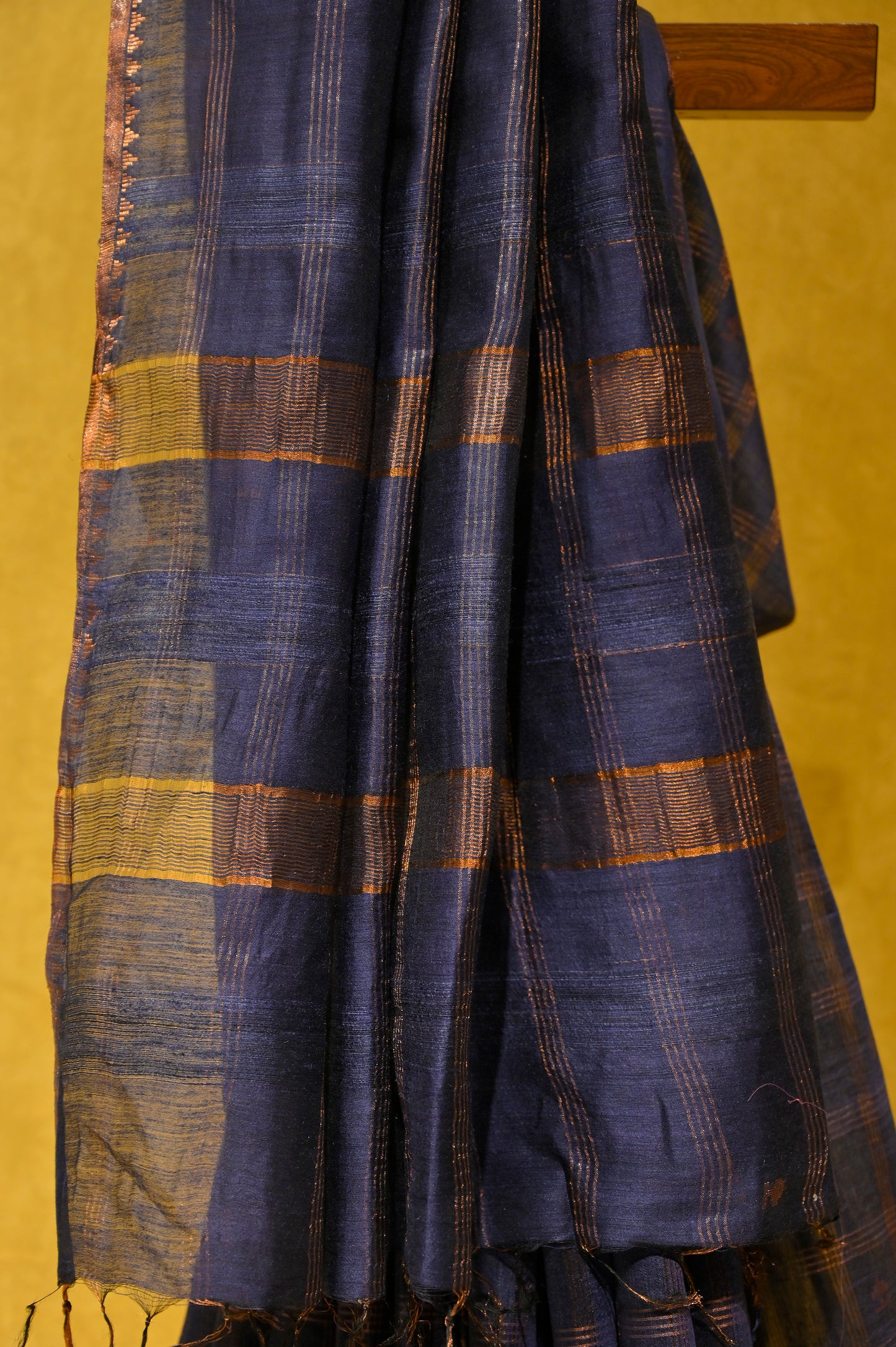 BLUE COLOUR TUSSAR SILK SAREE WITH COPPER ZARI CHECK