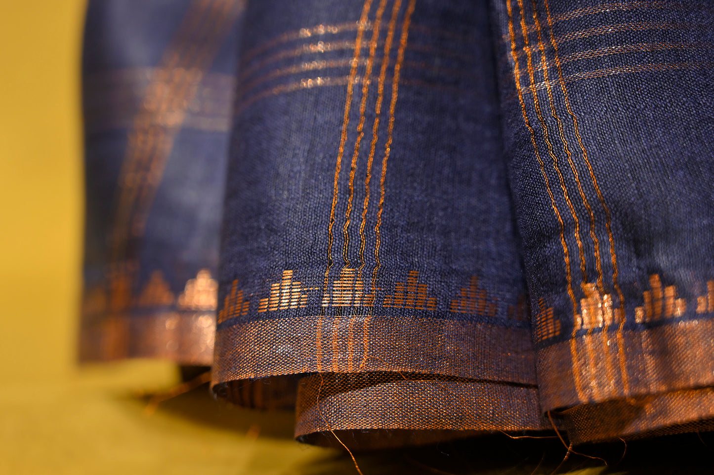 BLUE COLOUR TUSSAR SILK SAREE WITH COPPER ZARI CHECK