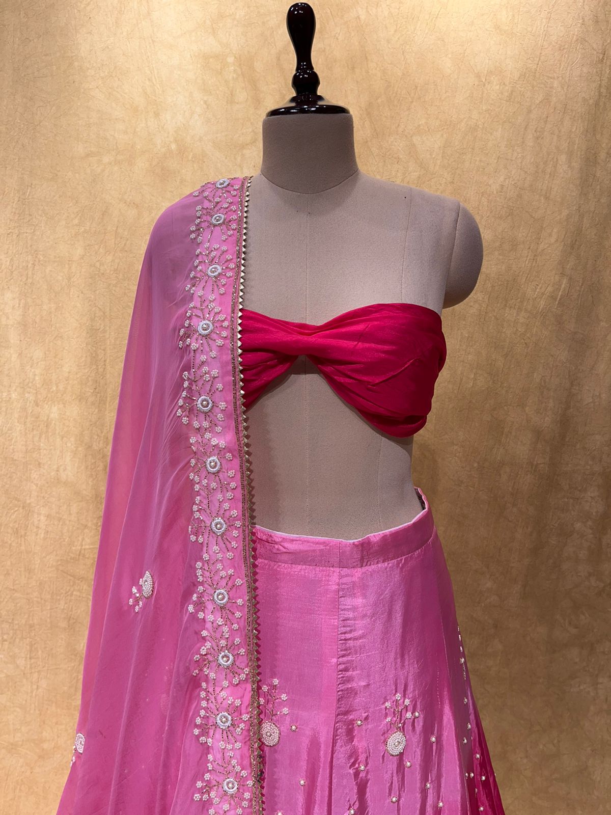 TISSUE SILK LEHENGA HIGHLIGHT CUTDANA AND PEARL WORK