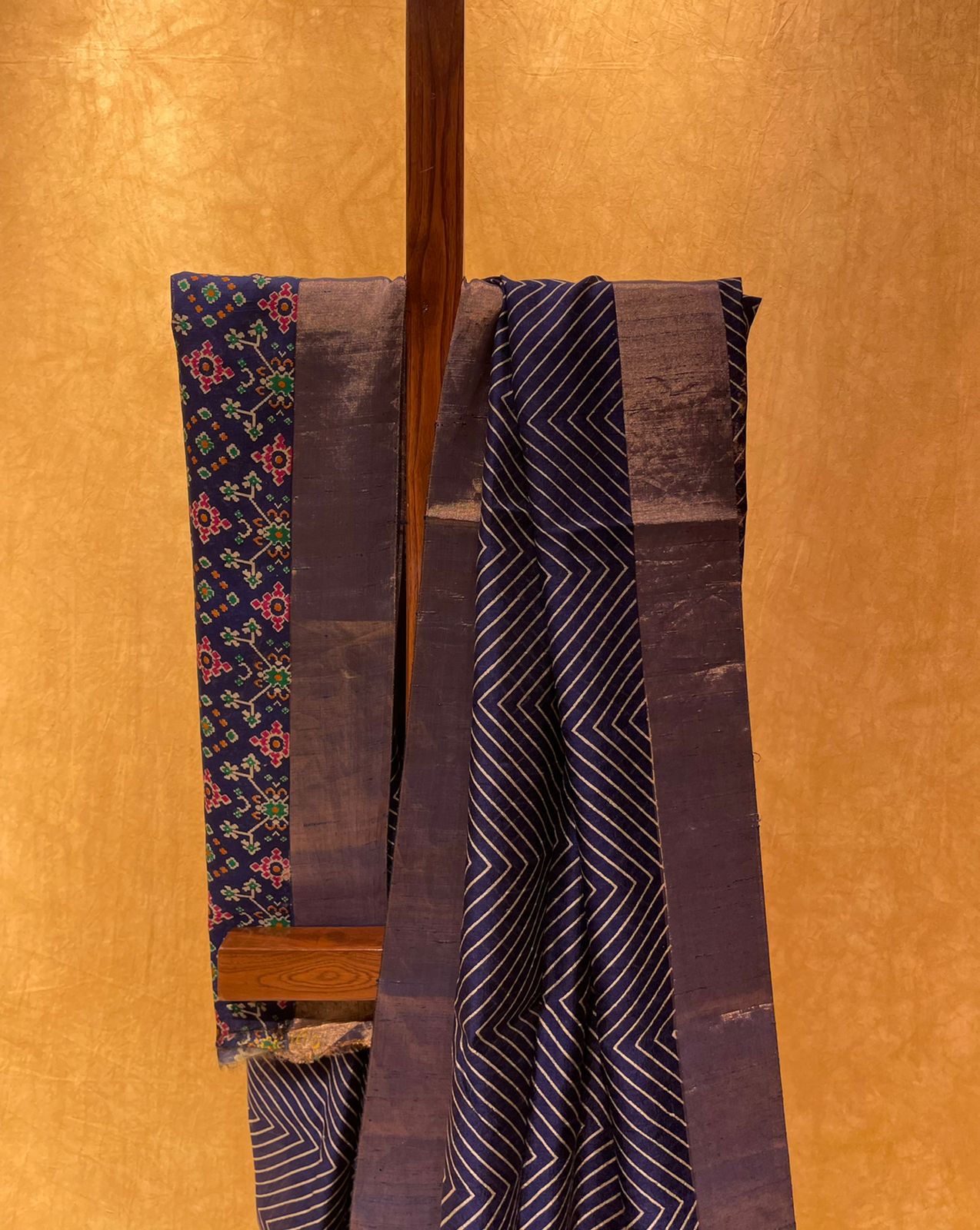 RAW SILK ABSTRACT PRINT SAREE WITH PATOLA PRINT BLOUSE