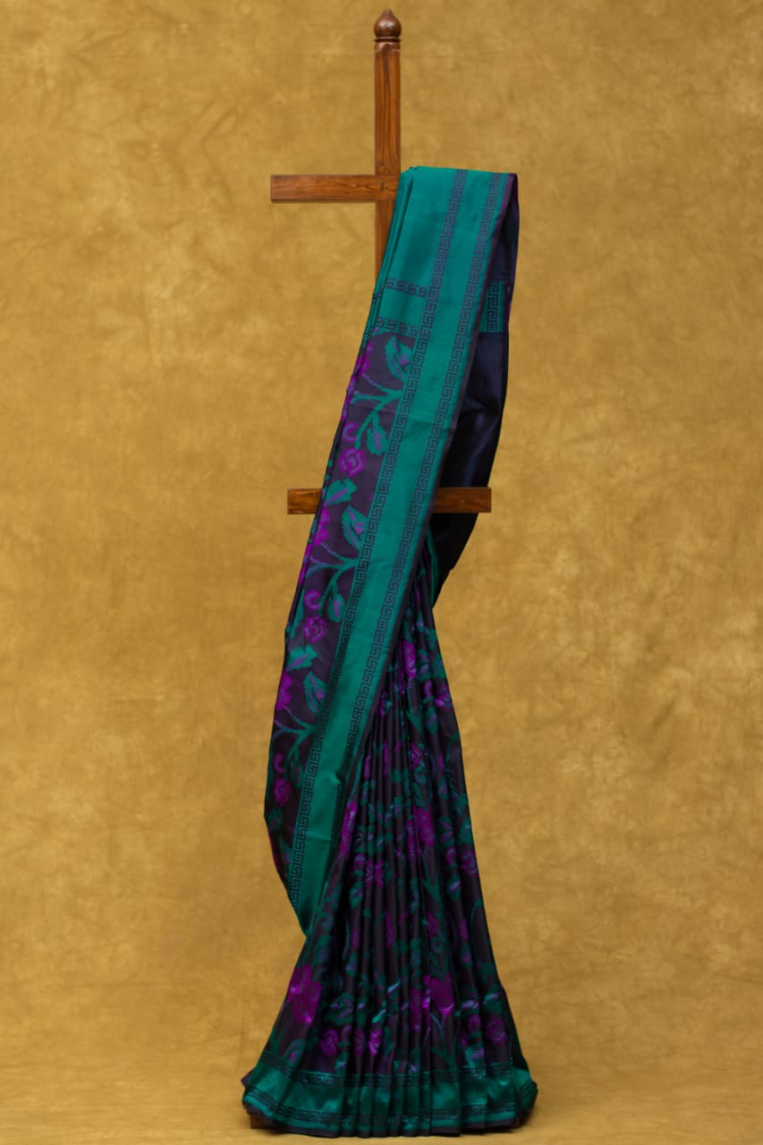 HANDWOVEN VOILET JAMAWAR SILK SAREE - Kothari Sons