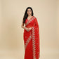 RED CHIFFON EMBROIDERED SAREE WITH SEQUINS & AARI WORK - Kothari Sons