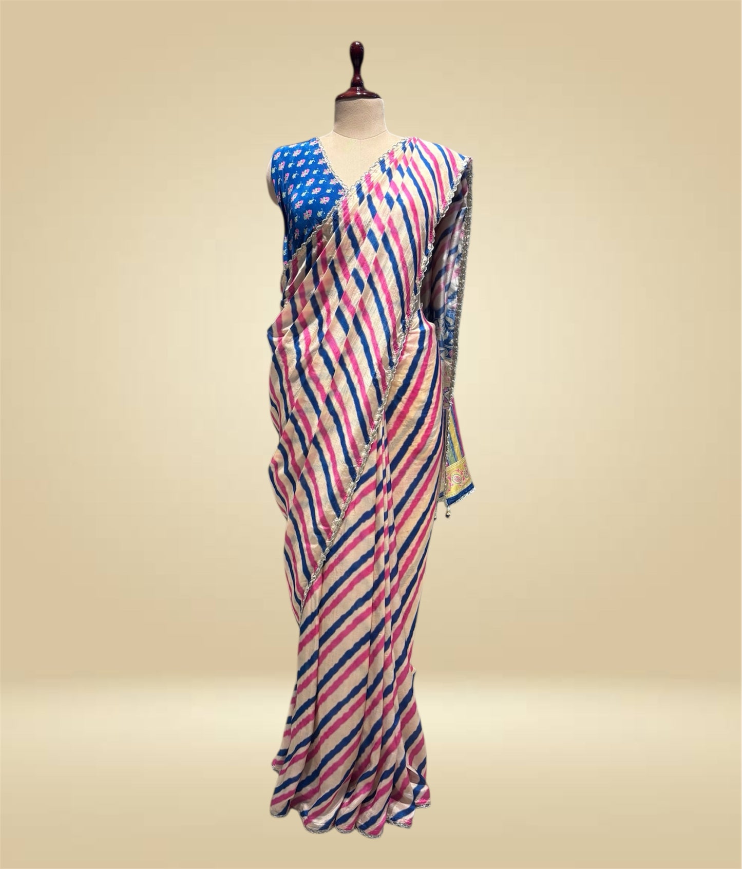 ART SILK LEHERIYA SAREE WITH LACE BORDER, PRINTED PALLA & BLOUSE