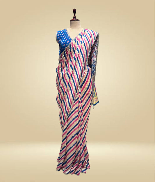 ART SILK LEHERIYA SAREE WITH LACE BORDER, PRINTED PALLA & BLOUSE