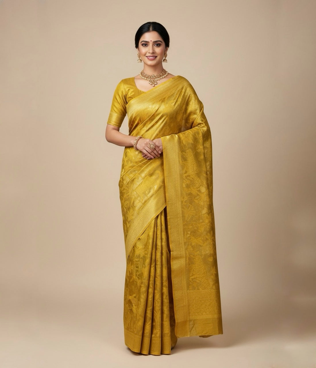 MUSTARD YELLOW GEORGETTE ZARI JACQUARD SAREE BY SIDDHAIKA