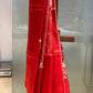 TERRACOTTA RED COLOUR PURE TUSSAR SILK SAREE WITH PARSI EMBROIDERY
