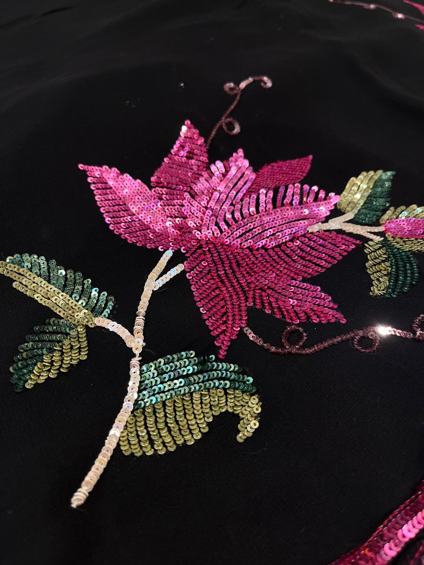 BLACK PURE GEORGETTE SAREE WITH SEQUIN-EMBROIDERED MOTIFS & READYMADE BLOUSE (DELIVERY IN 20 DAYS)