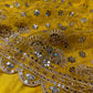 BRIGHT YELLOW PURE SILK MIRROR WORK EMBELLISHED UNSTITCHED SUIT WITH CREPE SILK BOTTOM & ORGANZA DUPATTA