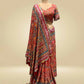 MULTICOLOURED CHINON SAREE EMBELLISHED WITH SEQUINS & BEADS WORK, PAIRED WITH A READYMADE BLOUSE