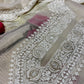 IVORY GEORGETTE SELF-RESHAM EMBROIDERED UNSTITCHED SUIT WITH PINK LOTUS PRINT