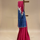 NAVY BLUE & RASPBERRY PINK PURE TUSSAR SILK SAREE EMBELLISHED WITH PARSI EMBROIDERY