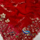 CRIMSON RED CHIFFON EMBROIDERED SAREE WITH AARI & CUTDANA WORK - Kothari Sons