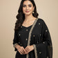 BLACK PLANT BASED SILK EMBROIDERED UNSTITCHED SUIT