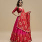 RED AND PINK SHADED SILK BANDHANI LEHENGA WITH GOTA PATTI WORK