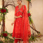 RED COLOUR CHIFFON SIDE SLIT SUIT WITH NET DUPATTA EMBELLISHED WITH CUTDANA & SEQUINS WORK