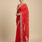 RED PURE CHIFFON EMBROIDERED SAREE WITH SEQUINS & CUTDANA WORK - Kothari Sons