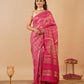 DEEP FUCHSIA PINK PLANT-BASED SILK SAREE WITH SILVER-GOLDEN ZARI STRIPES, ROUND MOTIF PALLA & BOOTI WORK BLOUSE