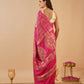 DEEP FUCHSIA PINK PLANT-BASED SILK SAREE WITH SILVER-GOLDEN ZARI STRIPES, ROUND MOTIF PALLA & BOOTI WORK BLOUSE