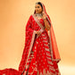 RED BRIDAL WEDDING LEHENGA WITH THREE-PANEL DESIGN, 6-METER FLAIR, DOUBLE DUPATTA, POTLI & EMBROIDERED TASSELS