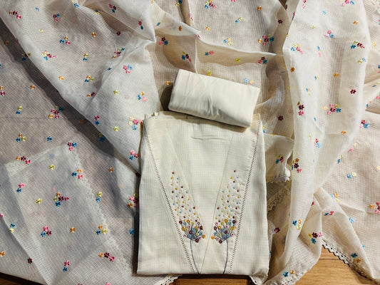 Ivory colour kota doria unstitched suit