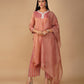 (DELIVERY IN 20 DAYS) RUST COLOUR TISSUE SUIT SET WITH SEQUINS EMBROIDERY, MATCHING PANTS & DUPATTA