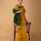 MUSTARD MAHESHWARI SAREE WITH BOTTLE GREEN CONTRAST PALLA & BLOUSE