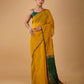 MUSTARD MAHESHWARI SAREE WITH BOTTLE GREEN CONTRAST PALLA & BLOUSE