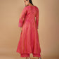 (DELIVERY IN 20 DAYS) DARK CORAL COLOUR SOFT GEORGETTE TISSUE READYMADE SUIT WITH SEQUINS WORK, PALAZZO & CONTRAST PINK DUPATTA