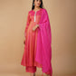 (DELIVERY IN 20 DAYS) DARK CORAL COLOUR SOFT GEORGETTE TISSUE READYMADE SUIT WITH SEQUINS WORK, PALAZZO & CONTRAST PINK DUPATTA