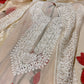 IVORY GEORGETTE SELF-RESHAM EMBROIDERED UNSTITCHED SUIT WITH RED LOTUS PRINT