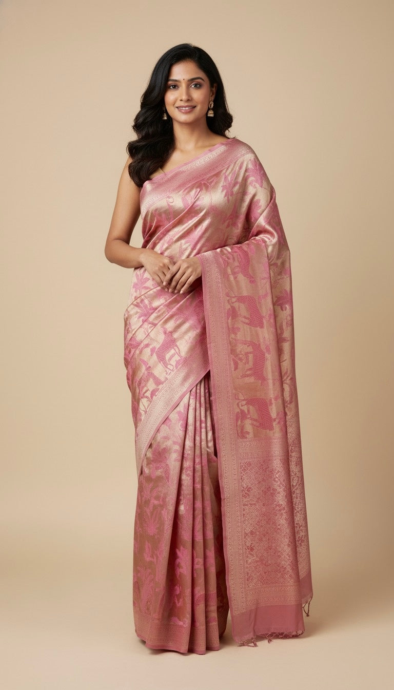 LIGHT PINK GEORGETTE ZARI JACQUARD SAREE BY SIDDHAIKA