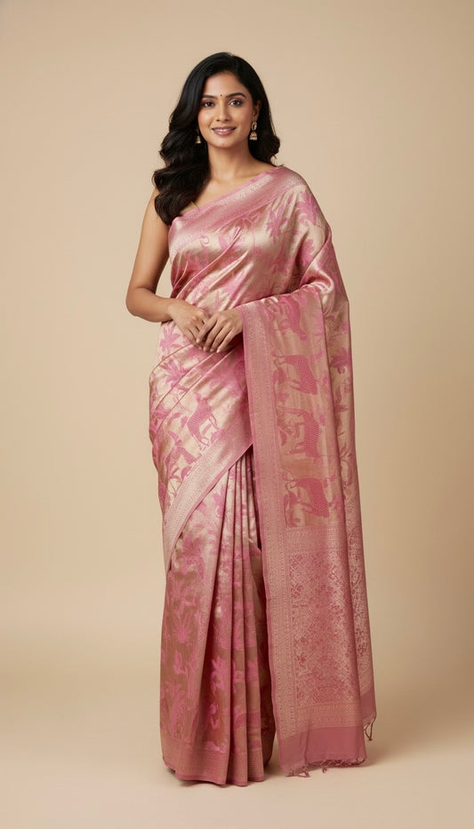 LIGHT PINK GEORGETTE ZARI JACQUARD SAREE BY SIDDHAIKA