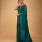 BOTTLE GREEN MAHESHWARI SAREE WITH PEACOCK BLUE RESHAM BORDER & PALLA