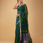 BOTTLE GREEN-BLUE SHADED MAHESHWARI SAREE WITH DIAMOND DRILL BORDER & ZARI STRIPES BLOUSE