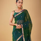 BOTTLE GREEN-BLUE SHADED MAHESHWARI SAREE WITH DIAMOND DRILL BORDER & ZARI STRIPES BLOUSE