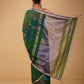 BOTTLE GREEN-BLUE SHADED MAHESHWARI SAREE WITH DIAMOND DRILL BORDER & ZARI STRIPES BLOUSE