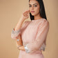 (DELIVERY IN 20 DAYS) LIGHT PINK ORGANZA INDO-WESTERN SET WITH SEQUINS EMBROIDERY AND FLARED PANTS