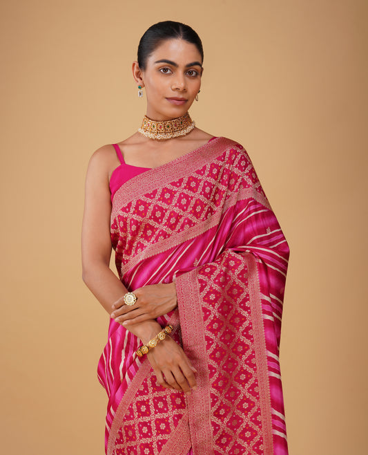 PLANT-BASED SILK LEHERIYA SAREE WITH BANARASI BANDHANI BORDER & PALLA