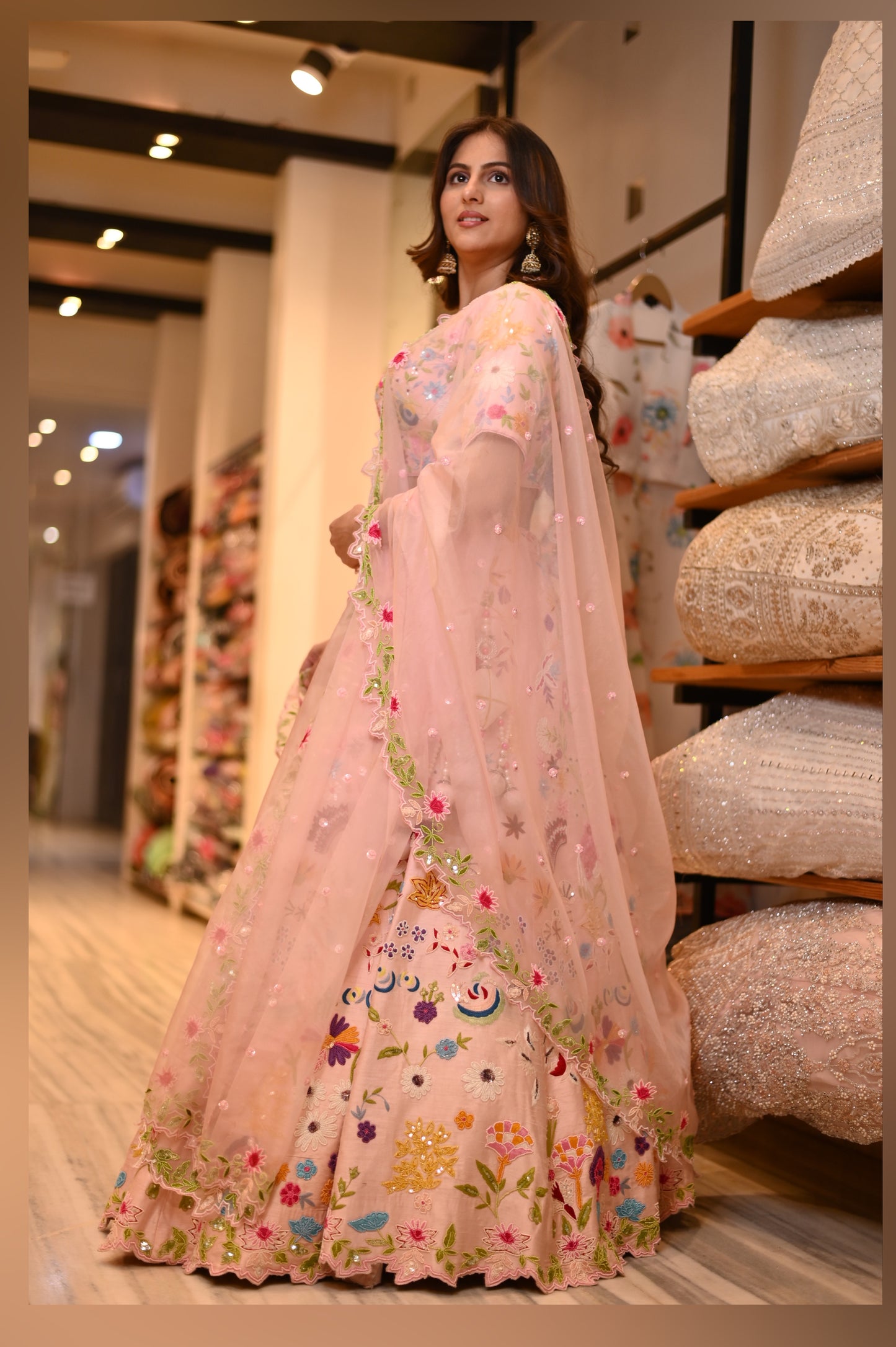 PINK COLOUR SILK EMBROIDERED LEHENGA WITH READYMADE BLOUSE & ORGANZA DUPATTA EMBELLISHED WITH SEQUINS, BEADS & RESHAM EMBROIDERY