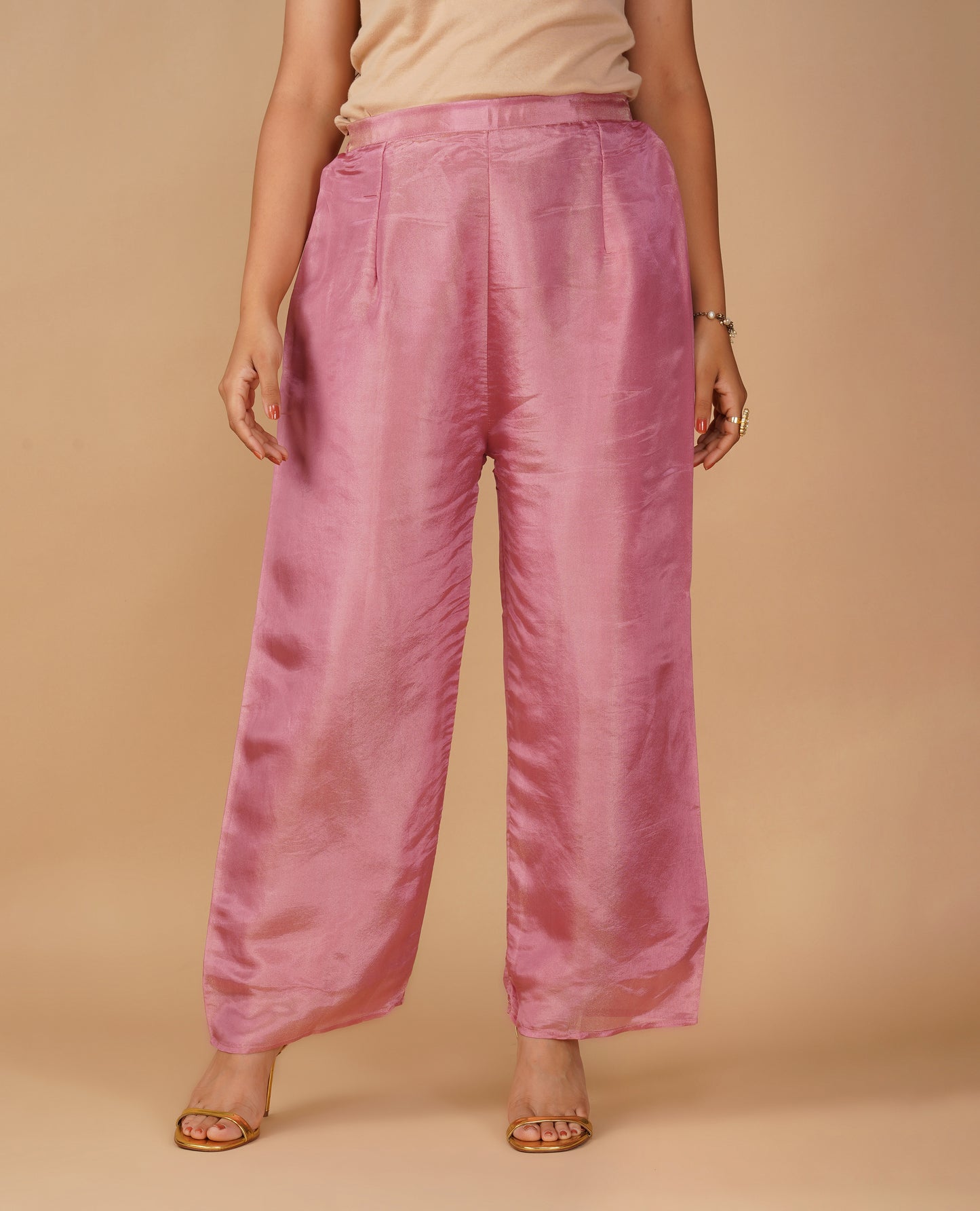 (DELIVERY IN 20 DAYS) DUSTY ROSE PINK TISSUE FABRIC READYMADE SUIT WITH PEARL EMBROIDERY, PALAZZO & DUPATTA