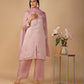 (DELIVERY IN 20 DAYS) PINK ZARDOZI EMBROIDERED SOFT GEORGETTE TISSUE SUIT WITH  PANTS & ORGANZA DUPATTA