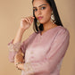 (DELIVERY IN 20 DAYS) PINK ZARDOZI EMBROIDERED SOFT GEORGETTE TISSUE SUIT WITH  PANTS & ORGANZA DUPATTA