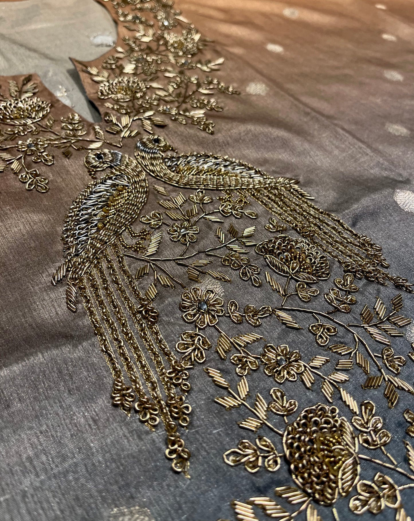 SILK SHADED UNSTITCHED SUIT SET EMBELLISHED WITH ZARDOZI WORK (DELIVERY IN 20 DAYS)
