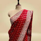 RED ORGANZA BANARASI EMBROIDERED SAREE EITT BEADS & SEQUINS WORK