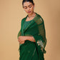 (Deliver in 20 Days) BOTTLE GREEN CHIFFON SAREE WITH AARI WORK & ELEPHANT MOTIFS