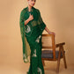 (Deliver in 20 Days) BOTTLE GREEN CHIFFON SAREE WITH AARI WORK & ELEPHANT MOTIFS