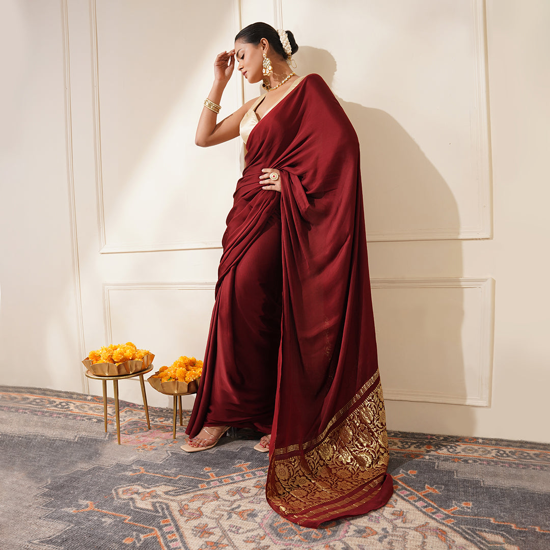 MAROON COLOUR MODAL SILK SAREE WITH BANARASI PALLA