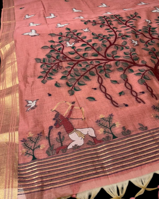 CORAL PINK  JAMDANI DHAKAI COTTON SAREE