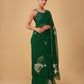 (Deliver in 20 Days) BOTTLE GREEN CHIFFON SAREE WITH AARI WORK & ELEPHANT MOTIFS